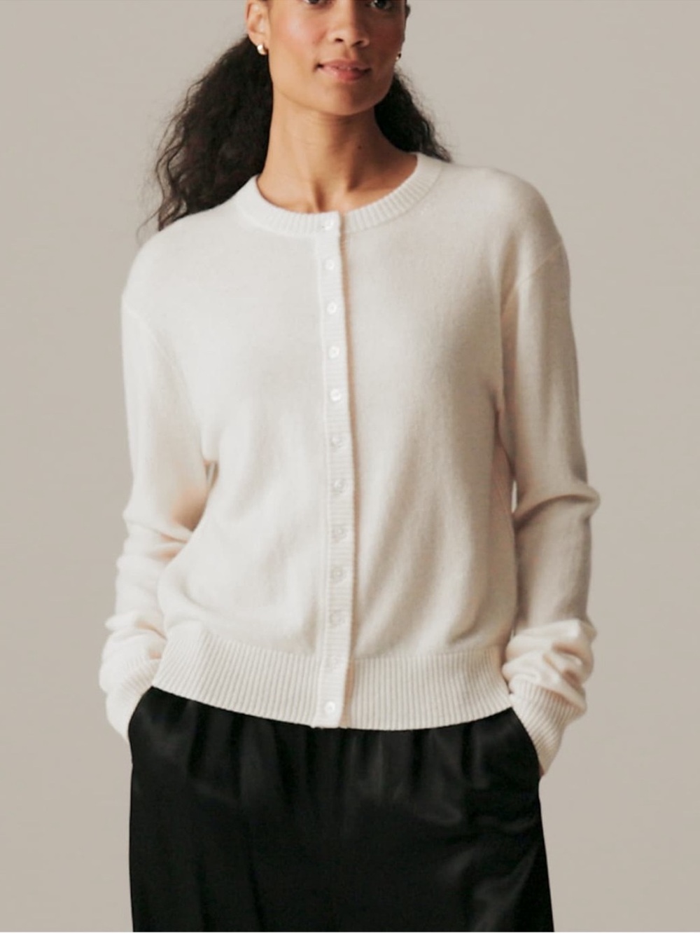 NWT J. Crew Perfect Cashmere Long Sleeve Cardigan in Snow Cream White Sz L